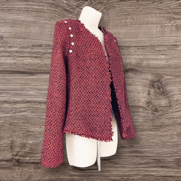 Textured Red Fringe Jacket • Polished Office Layer • Medium - Picture 3 of 5